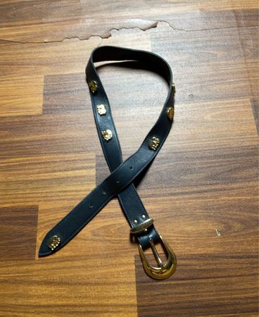Black Leather Belt with Gold Buckle