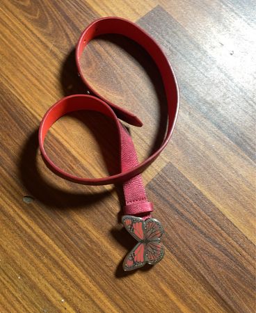 Red Leather Belt with Butterfly Buckle