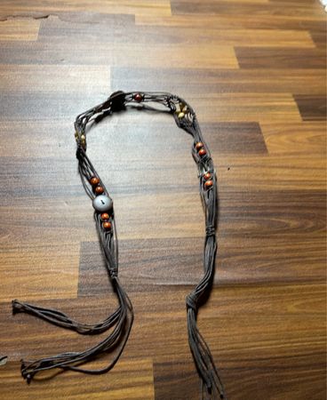 Brown Leather Cord Necklace with Beads