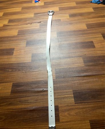 White Leather Belt with Rhinestone Buckle