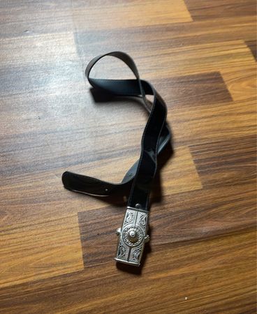 Leather Belt with Ornate Silver Buckle