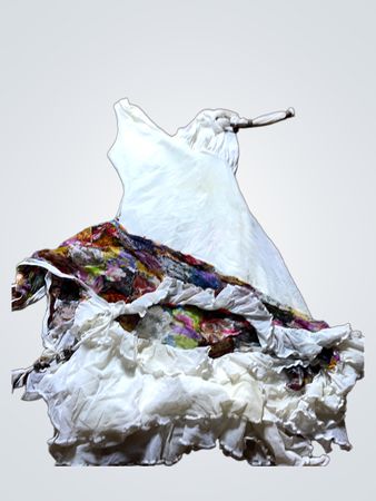 White Dress with Floral Pattern Hem