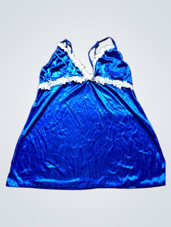 Blue Satin Nightgown with White Lace