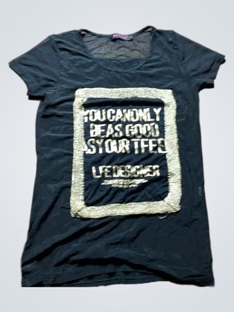 Black T-Shirt with 'Life Designer' Text