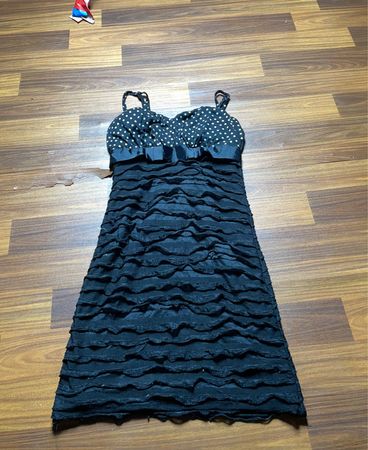 Black Ruffled Dress with Polka Dot Bust