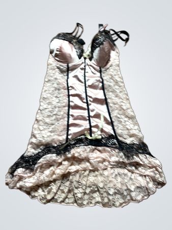 Pink Lace Chemise with Black Trim
