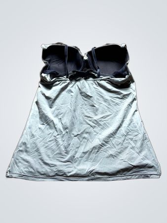 Gray striped camisole with black lace trim