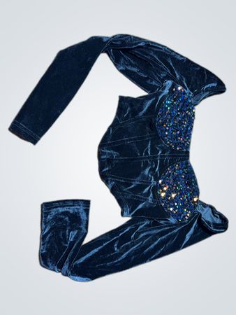 Schwarzer Samt Pailletten-Bodysuit mit angenähten Ärmeln und Leggings