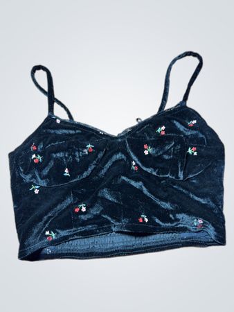 Schwarzes Samt Blumendesign Crop Top