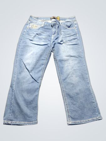 Love Indigo Women's Blue Jeans with Embellished Pockets