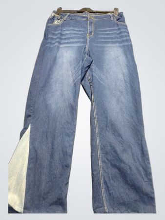 Upcycled Blue Jeans with White Inserts and Embroidery