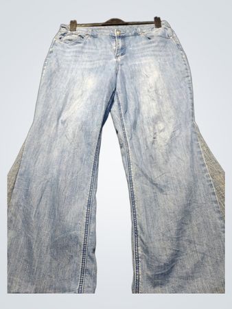 Upcycled christopher & banks women's embroidered flare jeans size 14 short