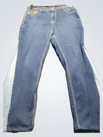 Upcycled Women's Blue Jeans with Embellished Pockets