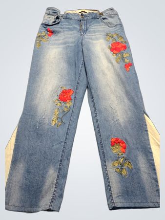 Upcycled Vintage America Blues Women's Embroidered Wide Leg Jeans