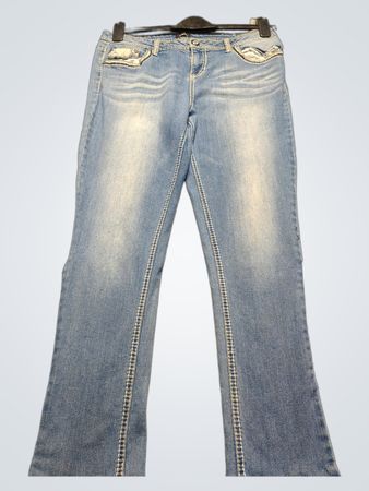 Upcycled Women's Jeans with Lace Pocket Detail