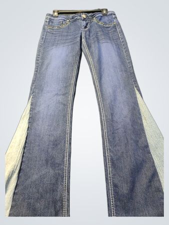 Upcycled SUKO jeans Women's Flare Jeans with Embellished Pockets