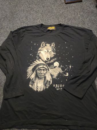 ATLAS FOR MEN Long Sleeve T-Shirt with Native American and Wolf Graphic