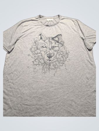 Grey T-Shirt with Geometric Wolf Graphic