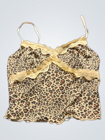 Leopard Print Lace Trim Cami Top