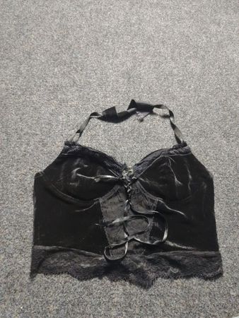 Black Velvet Lace Trimmed Halter Top