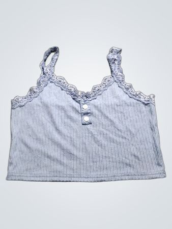 Blue Striped Tank Top with Lace Trim
