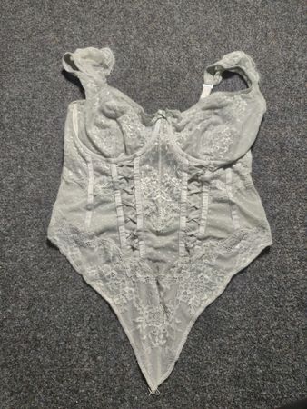 Hunkemoller Women's Light Grey Lace Bodysuit