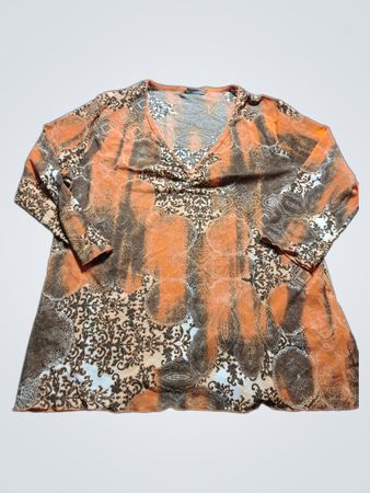 CANDA women's orange and brown patterned v-neck long sleeve tunic top