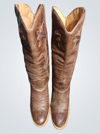 Brown Leather Cowboy Boots with Star Detail