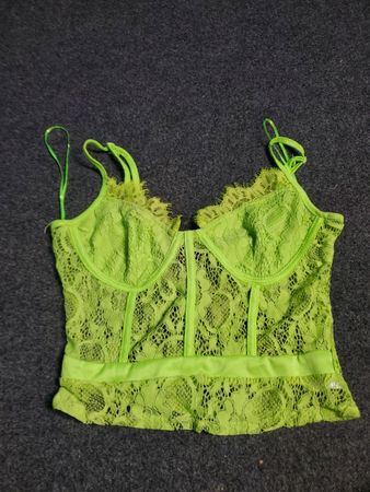 Limettengrünes Spitzen-Corsett-Top