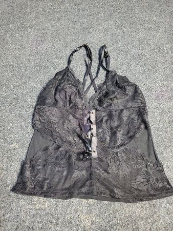 Black lace camisole with ribbon tie front