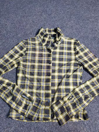 Sheer Plaid Button-Up Shirt