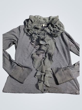 Blouse à volant avant en noir et blanc à pois pour femmes