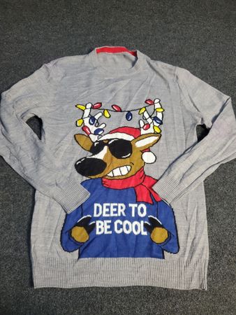 Grey Crew Neck Sweater with Deer To Be Cool Graphic