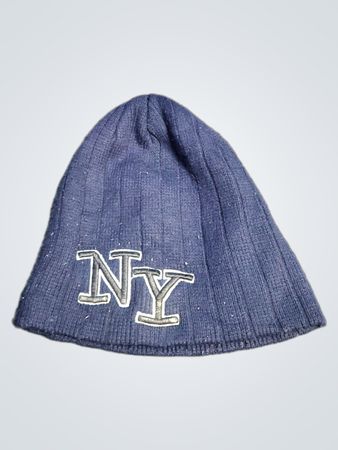 Bonnet en tricot bleu avec logo NY