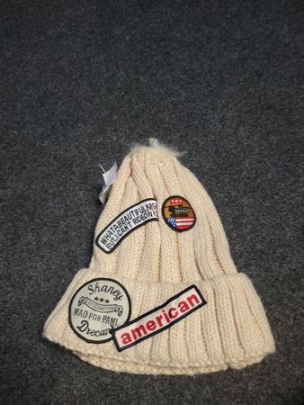 Cream Knit Beanie with Patches