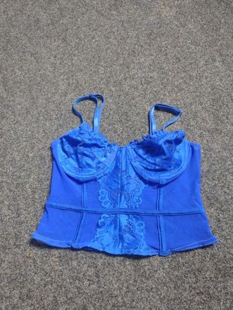 Blaues Korsett-Top mit Spitzenbesatz