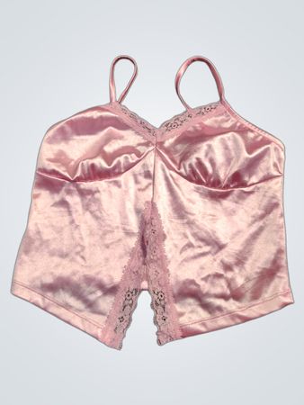 Rosa Satin-Camisole mit Spitzenbesatz