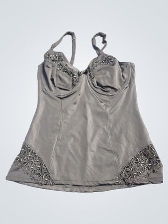 Schwarzes Korsett-Top mit Spitzenbesatz