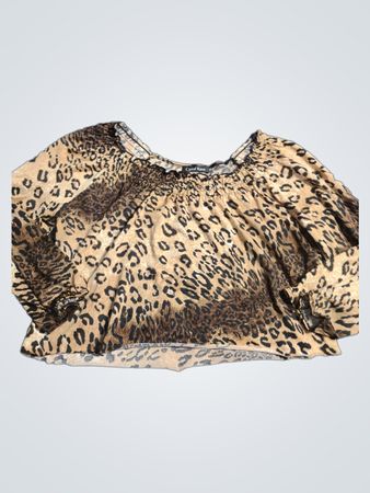 Carol Rose Leopardenmuster gerafftes schulterfreies Crop-Top mit langen Ärmeln