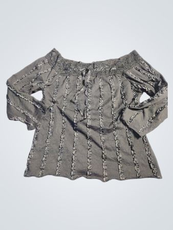 Schwarze schulterfreie Bluse mit Spitze und Rüschen