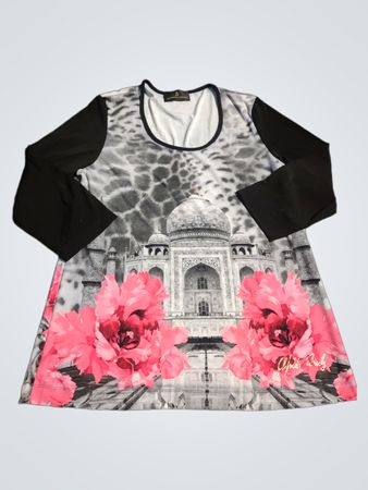 Alfred Pauly Taj Mahal und Pfingstrosen-Print Langarmtop