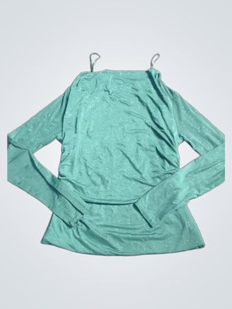 Grünes glitzerndes Rüschenshirt mit langen Ärmeln