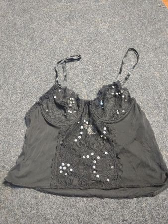Christian Dior Black Pailletten-Spitzen-Camisole-Oberteil