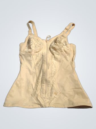 Beige Spitze-Front-Zip-Camisole