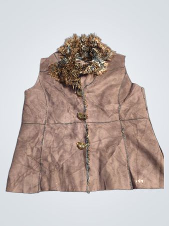 Per Una braune Kunstwildleder-Weste mit Fellbesatz