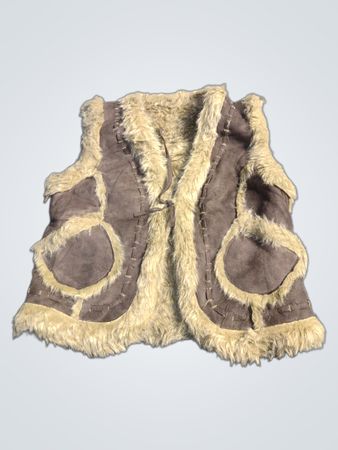 Braune Velourslederweste mit Fellbesatz