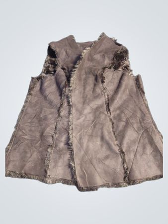 Schwarze Kunstvelours-Weste mit Fellbesatz