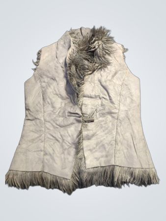 Grau gefütterte Weste mit Kunstpelzbesatz und JEANS-Label
