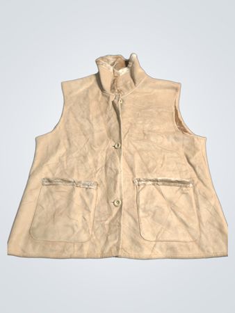Beige ärmellose Weste mit Fellbesatz