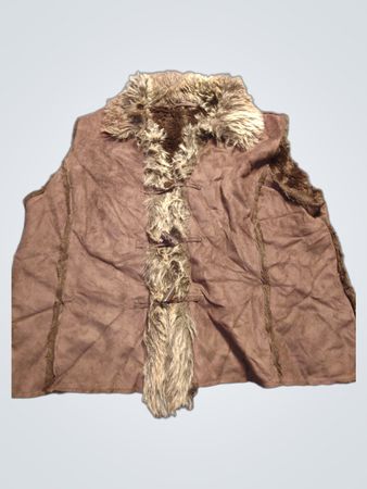 Braune Kunstwildlederweste mit Kunstpelzbesatz